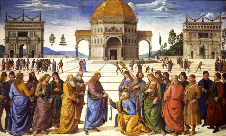 PERUGINO, Pietro Christ giving thw Keys to St Peter (mk08) oil painting picture